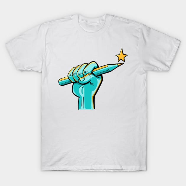 fist firmly holding a pen with a star on top T-Shirt by duxpavlic